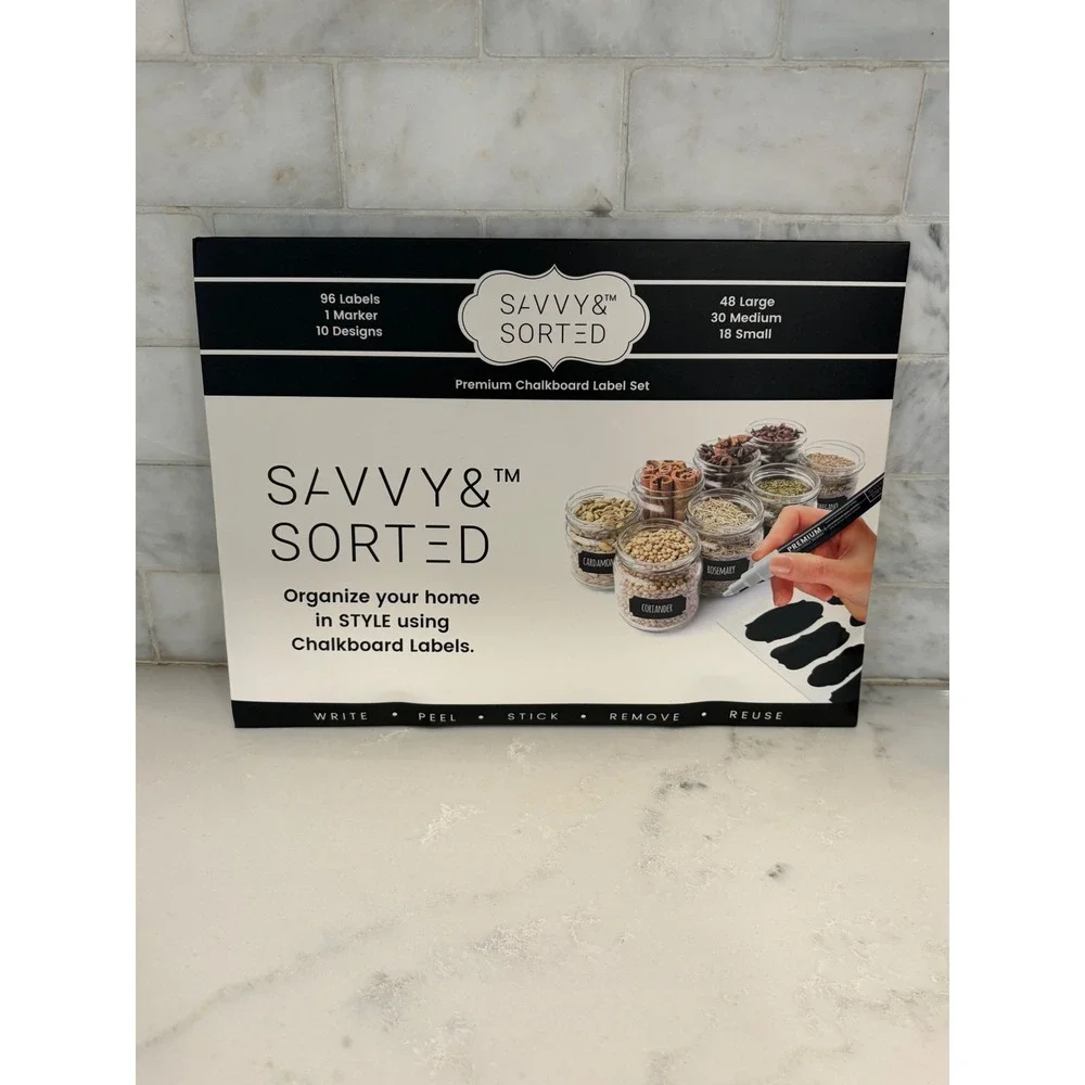 Savvy & Sorted 96pc Premium Chalkboard Label Set with Liquid Chalk Marker Black